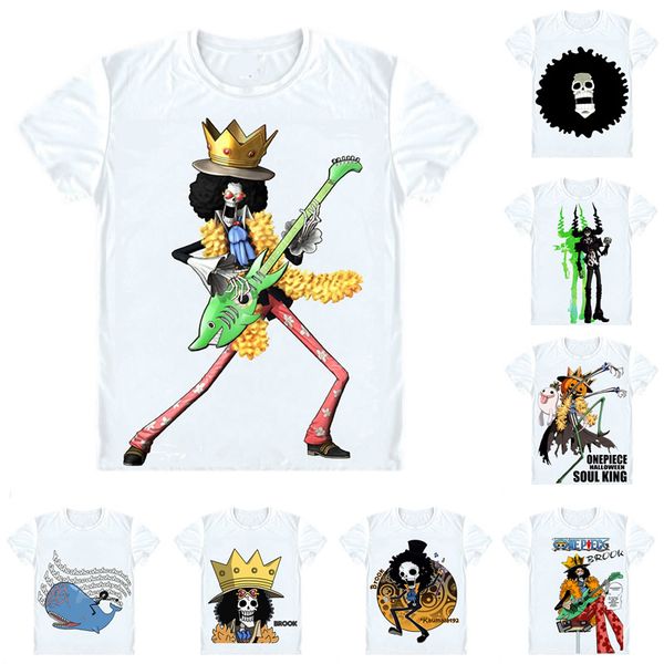 

coolprint one piece t-shirts short sleeve shirts anime manga wan pisu straw hat pirates humming brook soul king burukku cosplay shirt, White;black