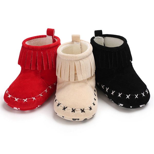 

infant toddler baby girl warm snow boots cute soft sole crib shoes sneaker newborn baby girls suede tassel snow boots 12 months, Black;grey