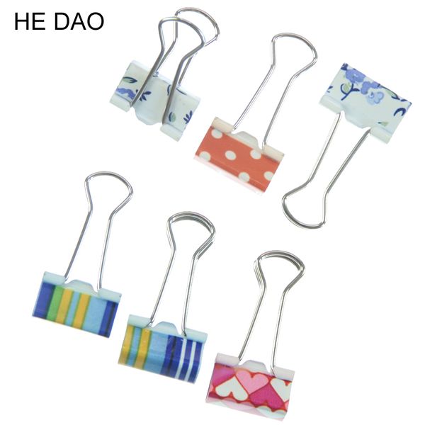 

6pcs small size 38mm printed metal binder clips paper clip clamp office school binding supplies color random