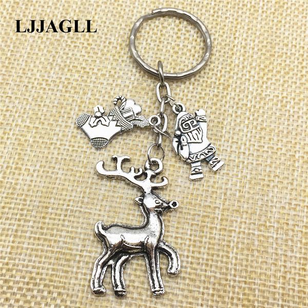 

diy charms kids confidantes gift keyrings 2peices santa claus deer keyrings socks jewelry key chains classmates family gift, Silver