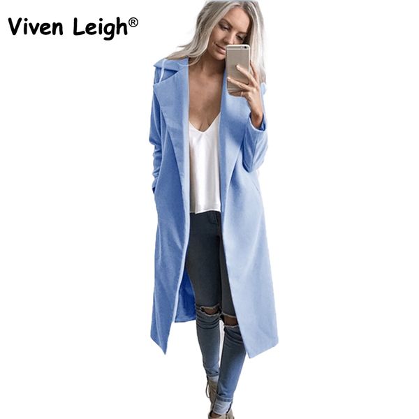 

viven leigh 2017 autumn winter coat women wide lapel pocket wool blend long trench coat outwear jacket women casaco feminino, Black
