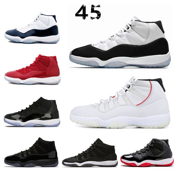 

designer 11 concord 45 men basketball shoes for women sneaker black white platinum tint prom night gym red bred trainer sports jogging shoe