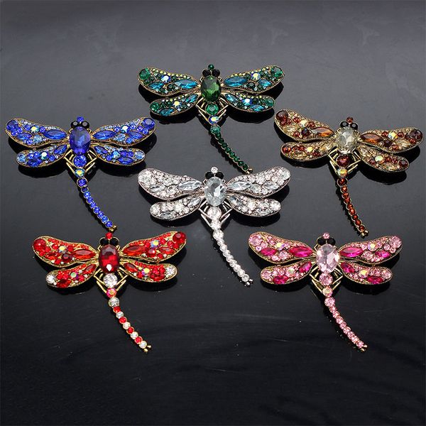 

crystal retro vintage dragonfly brooches for women large insect brooch pin fashion dress coat accessories cute jewelry, Gray