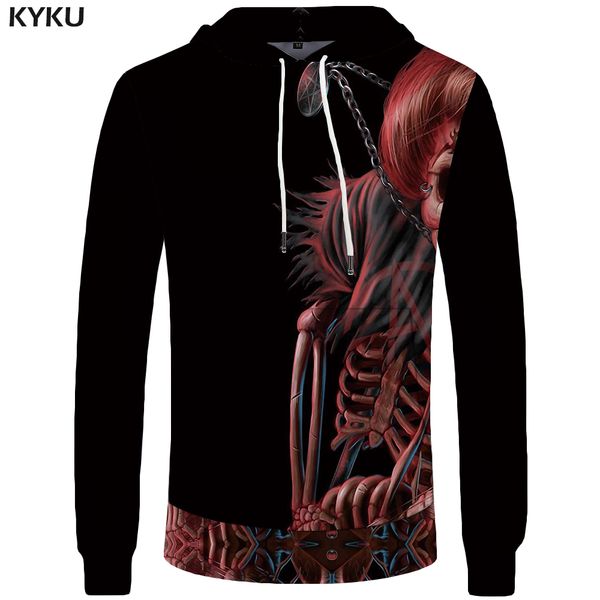 

kyku skull sweatshirt women devil casual punk pocket gothic large size big sweatshirts hoodie long sleeve sweatshirt 3d, Black