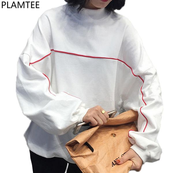 

plamtee harajuku hoodies sweatshirt women kpop oversize hoodie batwing sleeve loose hoody striped pullover warm tracksuit 2017, Black