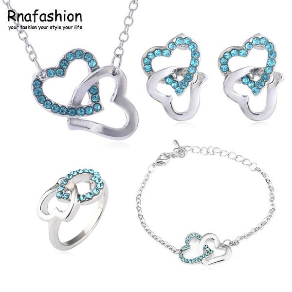 

fashion simple to tie the knot heart to heart necklace earrings bracelet ring family of four loaded -048, Silver