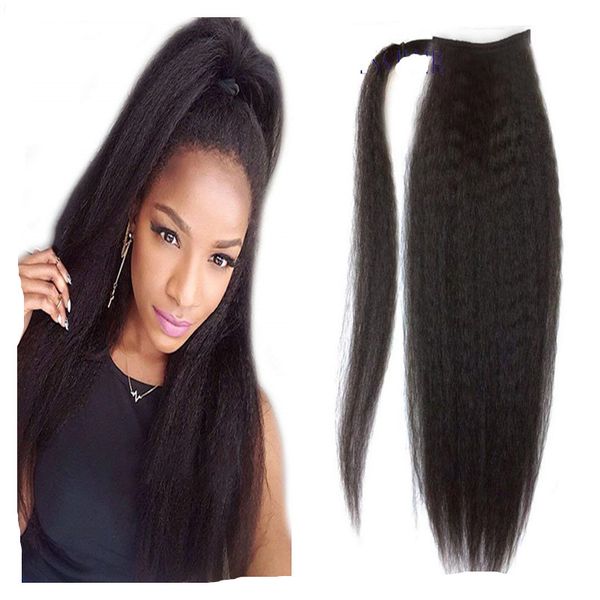 Yaki Straight Remy Hair Ponytail For Black Women Afro Ponytails Hairpieces Drawstring Wrap Around Pony Tail Hair Extensions 120g 1b Color Cute