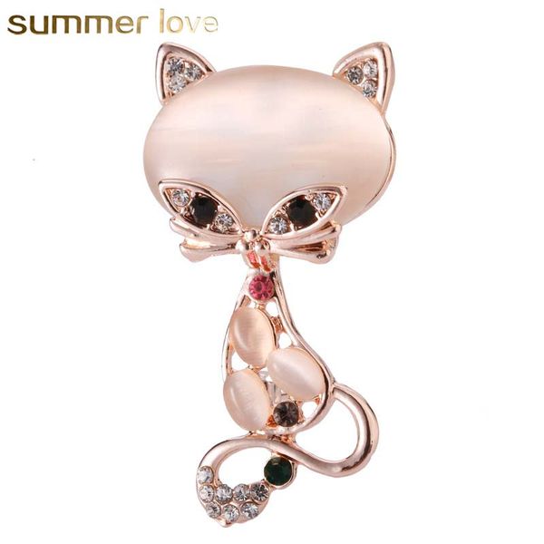 

opal stone fox brooch pin for women men suit shirt collar rhinestone cute animal brooches elegant jewelry gift wholesale, Gray