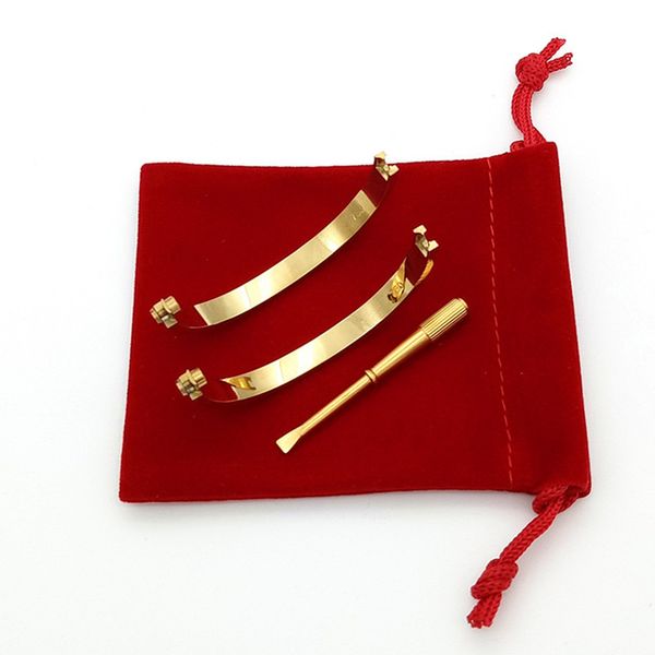 

wholesale price stainless steel love bracelets silver rose gold bangles women men screw screwdriver bracelet couple jewelry with red bag, Black