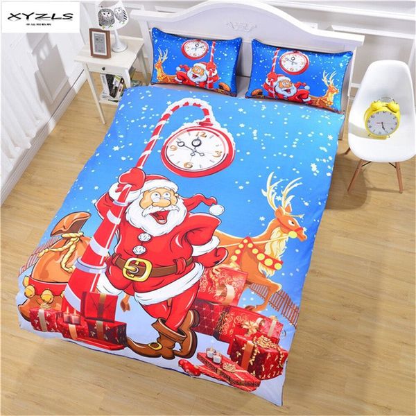 

xyzls christmas polyester bedding set hd printing xmas gift santa claus duvet cover set twin full  king size 3pcs bedding
