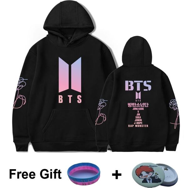 

bts love yourself women hoodies sweatshirts k- fans sweatshirt streetwear dna k autumn winter clothes oversized 4xl, Black