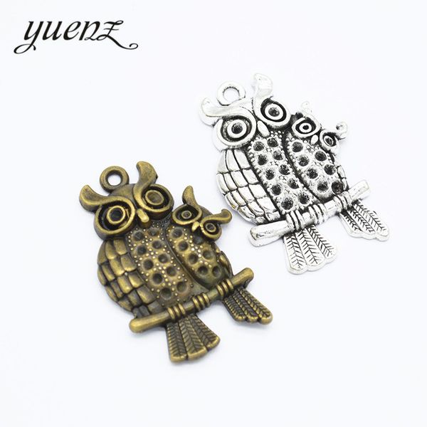 

yuenz 4 pcs owl charms antique silver bronze metal pendants for necklace jewelry making 43*28mm d170, Bronze;silver