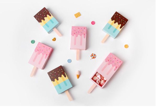 Forma di gelato rosa Confezione regalo carina Scatola di carta pieghevole per caramelle di ghiaccioli Confezione regalo per bambini Baby Shower Compleanno