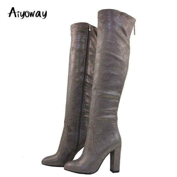 

aiyoway женин дам вокий каблђк над коленом апоги оен зима паѬи плае обђв, Black