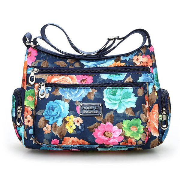 

national floral pattern women crossbody bag waterproof nylon shoulder bag fashion multi-pocket women messenger