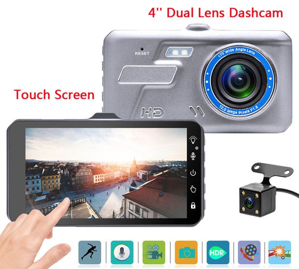 

4" car dvr with touch panel digital driving recorder vehicle video dashcam full hd 1080p 2ch 170Â° view angle night vision g-sensor