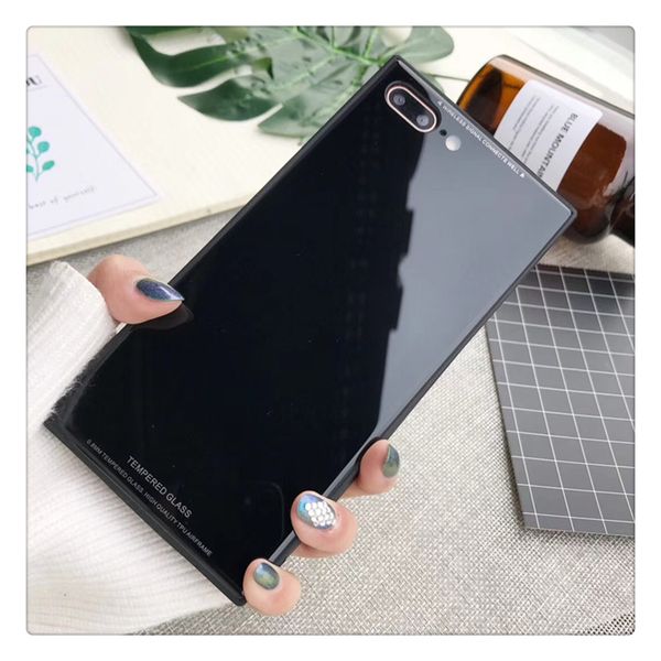 

2018 new arrival for iphone 6 case square pure color tempered glass case for goophone x desinger phone case
