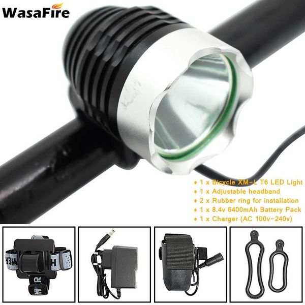 

wasafire waterproof rechargeable 6400mah battery 1800lm xml t6 led bicycle bike light headlight lamp cycling headlamp frontlight