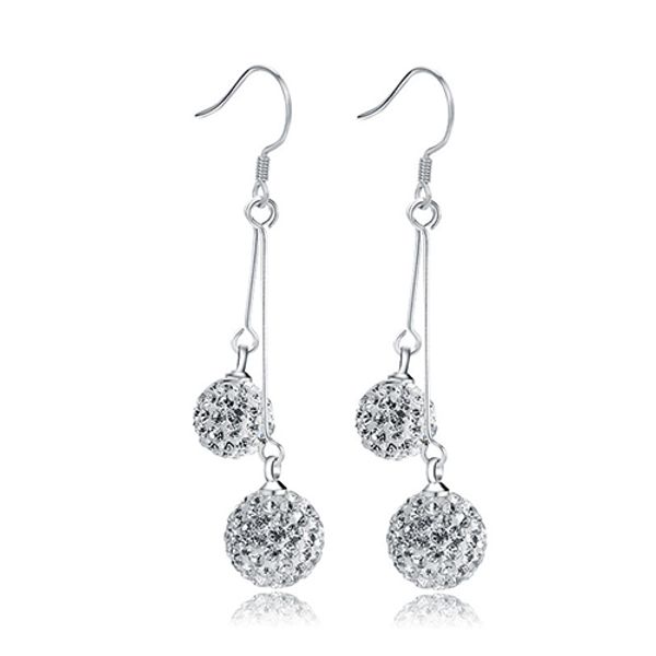 

eh028 dangle & chandelier for gift korean crystal drop earrings double shambhala rhinestone ball earring woman fashion jewelry, Silver
