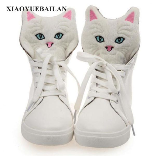 

2017 new winter boots cartoon cat shoes lace round waterproof taiwan warm bottine muffin boots, Black