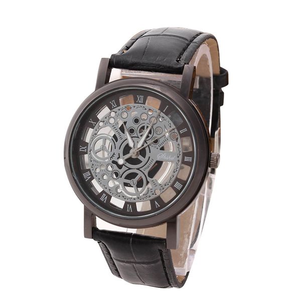 

2018 luxury fashion men watch stainless steel quartz sport leather bandwrist watch business skeleton erkek saatleri, Slivery;brown