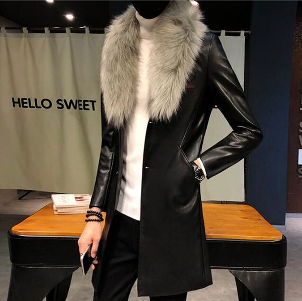 

мужской зимний бутик корейской версии новой европейской и американской тенденции моды xieshen мао воротник чистый цвет шуба m-3xl, Black