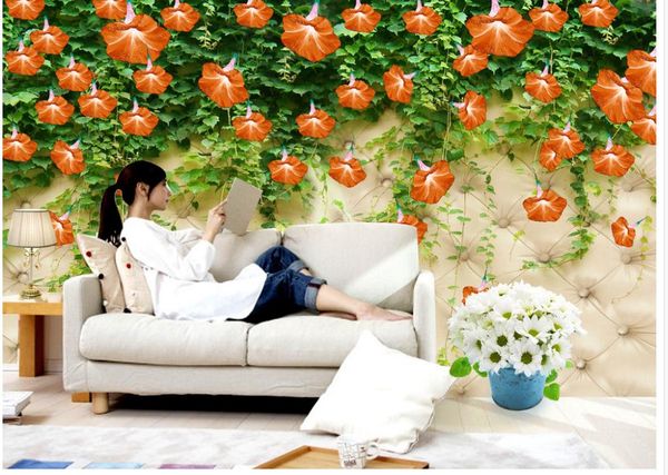 

custom any size mural wallpaper morning glory tv setting wall 3 d soft bag