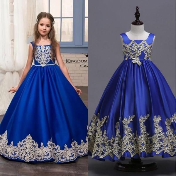 

2019 Hot Royal Blue Flower Girls Dresses Toddler Kids Flower Girl Dress For Weddings Appliques Girls Pageant Prom Gowns MC1626