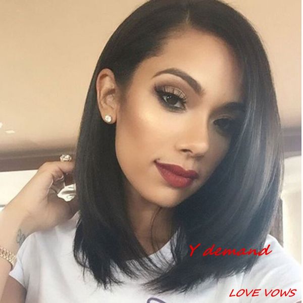 

bob black short straight synthetic none lace hair bob wig with fringe for black woman