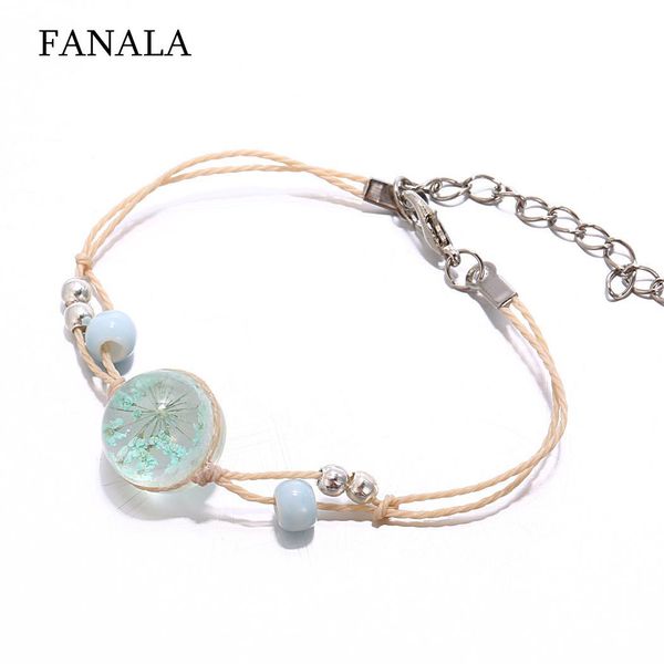 

ball casual flower glass women layered lobster buckle adjustable bracelet, Black