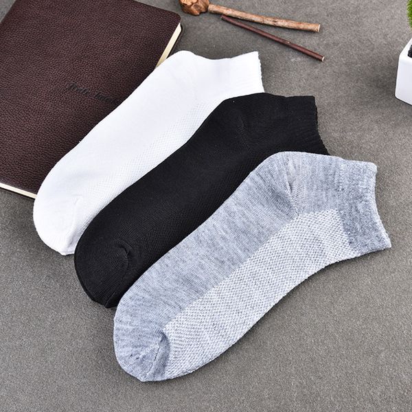 

5pair men socks brand quality polyester casual 3 pure colors breathable socks calcetines mesh short boat for men meias, Black