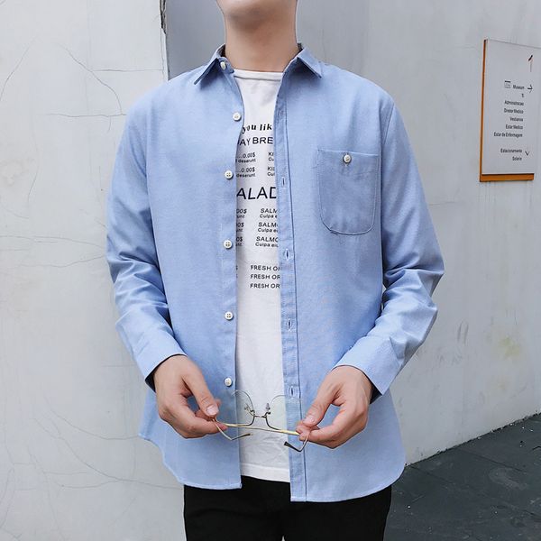 

fashion loose hong kong men's long sleeve shirt simple casual dress solid color slim youth japanese shirt mens dress shirts, White;black