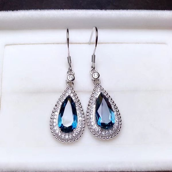 

natural blue z gem drop earrings 925 silver natural gemstone earrings luxury long big water droplets women jewelry, Golden;silver