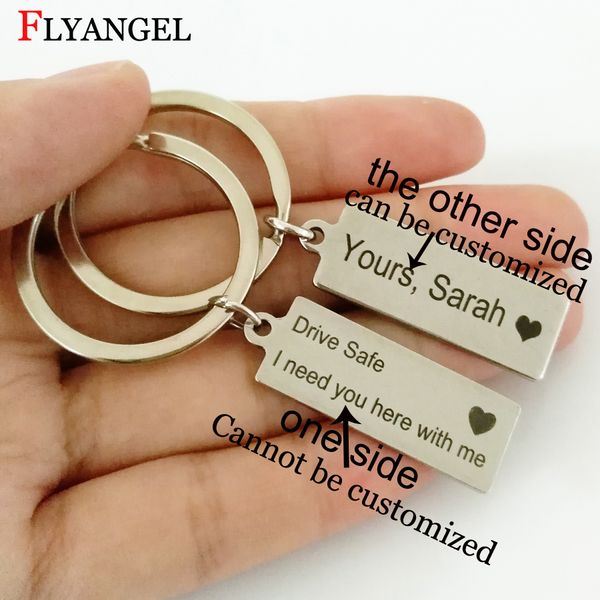 

1pc one side drive safe i need you here with me keychain the other side can be customized key chain for couple boyfriend keyring, Silver