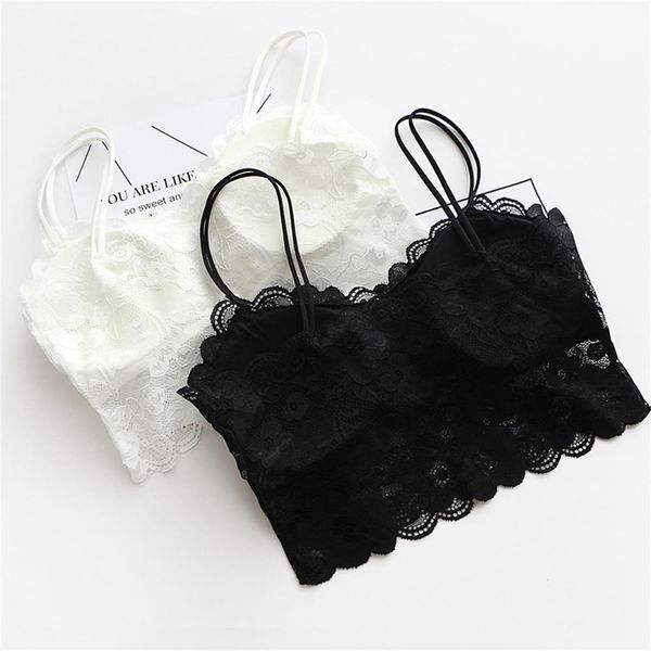 

1pc women lace v-neck lace floral hollow camisole vest bra blouses tank crop cropderwear 2018 new, White