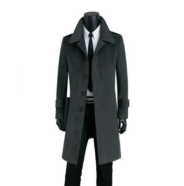 Cappotto di lana lunghi uomini a petto a petto singolo cappotto da uomo coave cashmere coat casaco mascolino inverno erkek inghilghily grigio nero