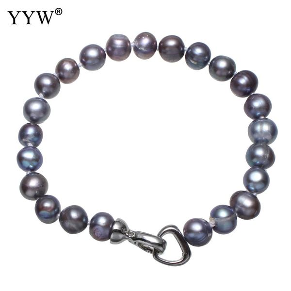 

100% natural strand freshwater pearl bracelet with brass clasp potato for woman purple 8-9mm sold per approx 7.5 inch, Black