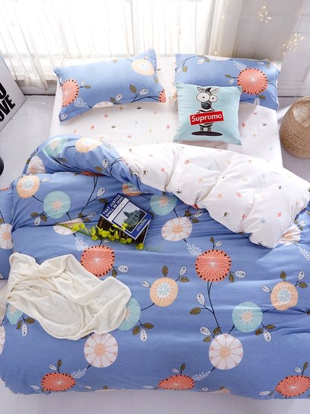 

4 pcs bedding cover set simple modern colorful flowers pattern comfy bedsheet set