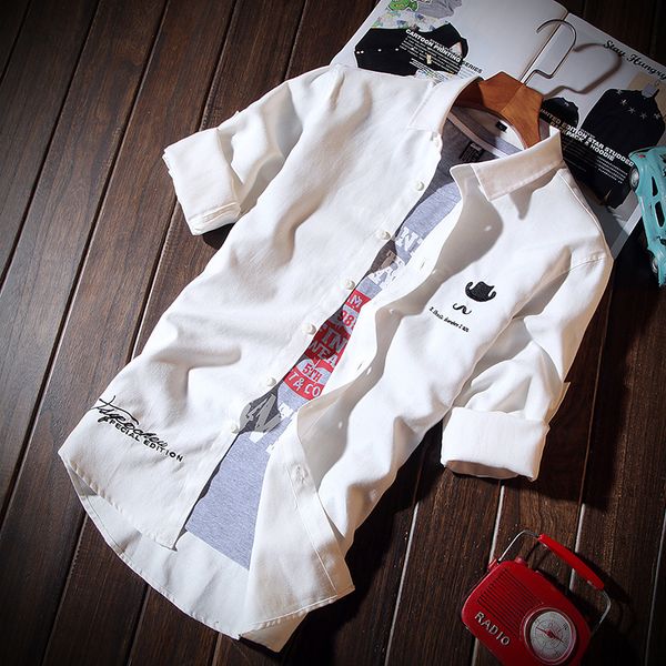 

new oxford spinning men's beard shirt fashion seven point sleeves slim embroidered shirt, White;black