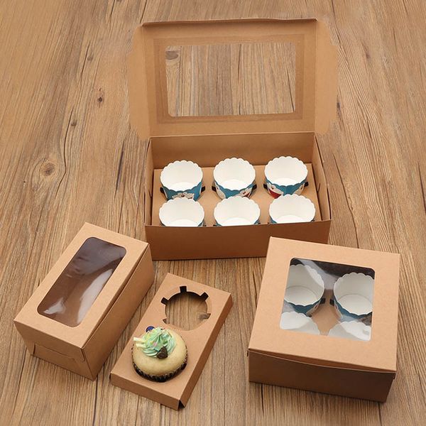 

1/2/3/4/6/8/12 holes cupcake boxes with insert tray pvc window cookie paper boxes food packing gift cake box