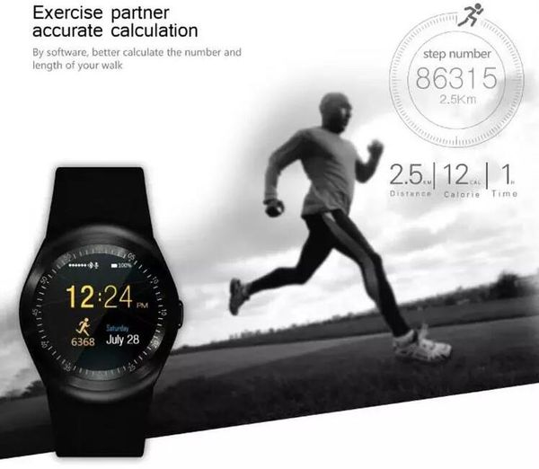 Y1 smart watch rodada nano suporte nano sim com whatsapp facebook negócio smartwatch mensagem push para ios android phone frete grátis 2018