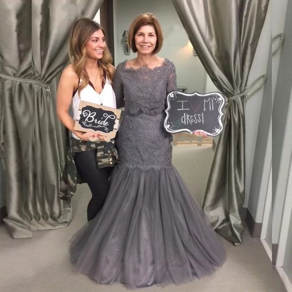 

grey mermaid lace mother of the bride plus size dress with illusion half sleeves lace tulle prom evening formal dress gowns, Black;red