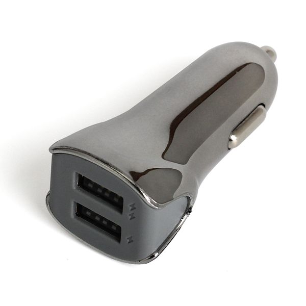 

common quality wholesale new gold plating shark style flash of light 2usb dual port car chargering adapter for phone 5v 3.1