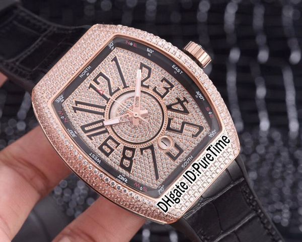 Vanguard Watch New V45 SC DT Rose Gold Alist Arild Diamond Diamond Big Arabic Numerals Dial Miyota 9015 Автоматические мужские часы Черная резиновая кожа F133B2