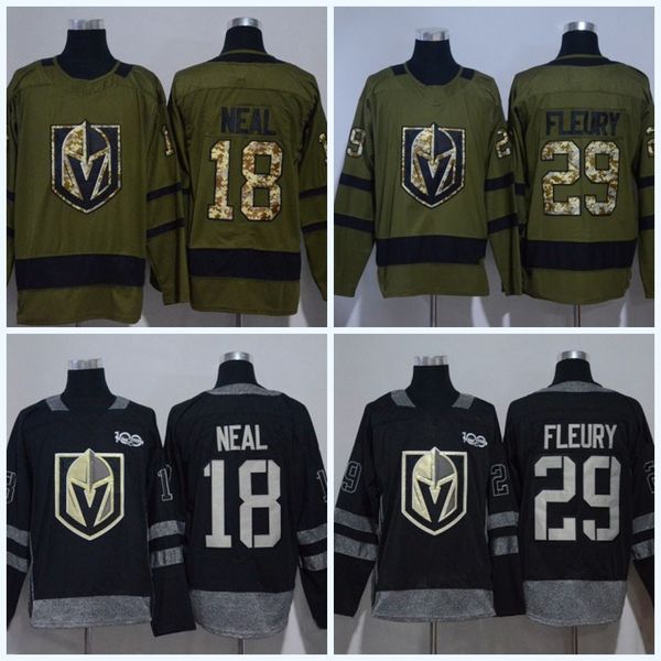 

100th Anniversary Vegas Golden Knigh #18 James Neal #29 Marc-Andre Fleury #Blank Army Green Embroidered New Logo Ice Hockey Jerseys