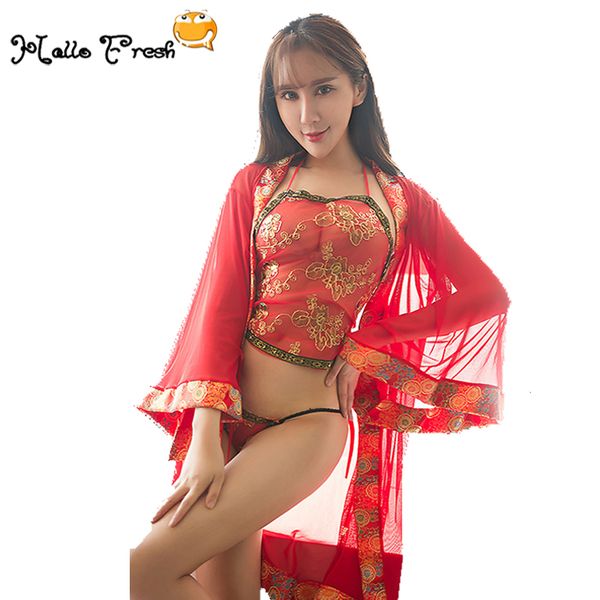Red Chinese Style Sexy Lingerie Erotic Porn Lenceria Night Gown Neck Teddy  Chinese Lingerie Women Sexy Costumes Sexy Cosplay S18101509 Underwear Sets  ...