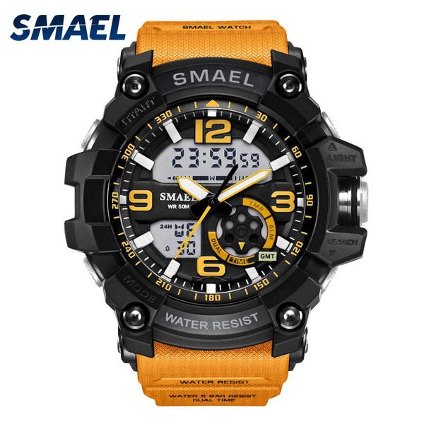 

smael army green sport watch men clock wrist watch montre homme 1617 waterproof male relogio masculino man digital watches, Slivery;brown