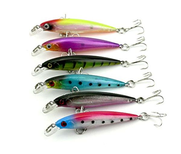 

lenpaby 6pcs plastic minnow fishing lures bass lures crank diving baits set