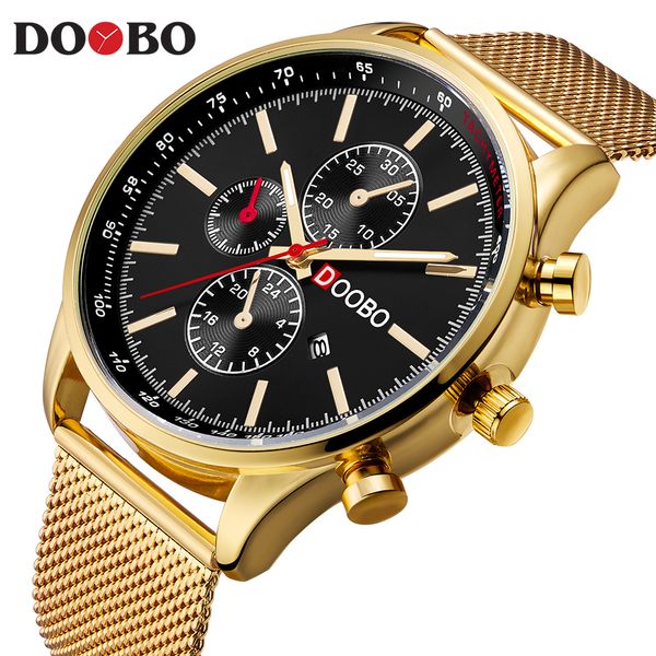 

doobo luxury golden watch steel strap quartz wristwatch 2018 new brand men's watch, Slivery;brown