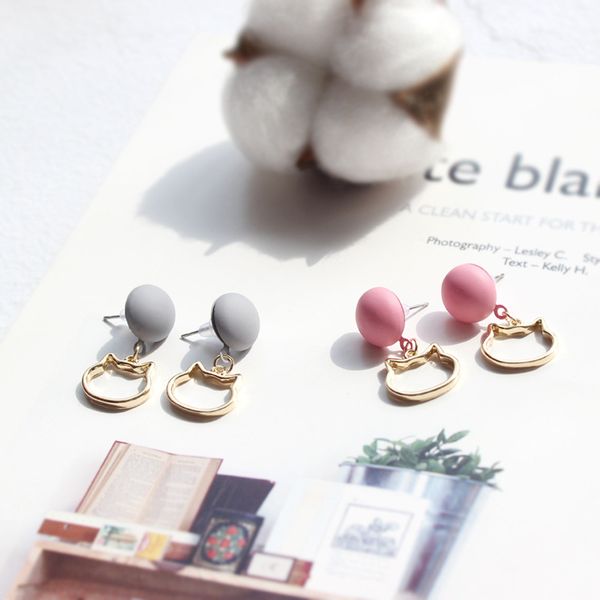 

2018 new japanese simple cute sweet hollow candy color cat girl ear nail ear jewelry, Silver